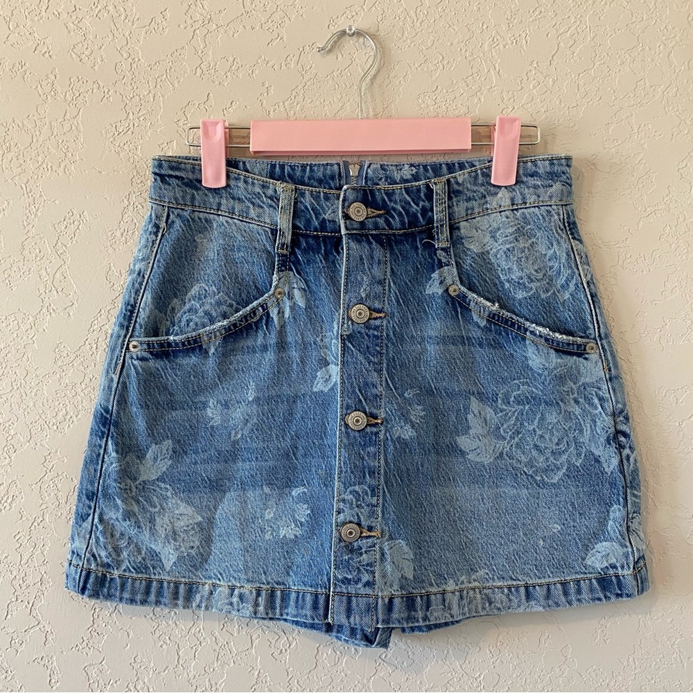 Free People Ray Printed Floral Denim Button-Up Skort